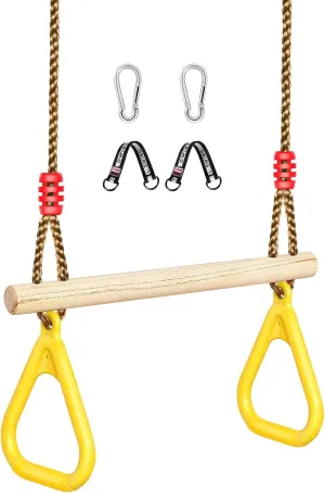 Set$ Gym Rings$ Playground Attachments$ mandatory 16.5" Monkey Bar for Backyard$ Playground$ Playroom LadyRosian Wooden Trapeze Swing Bar$ Adjustable Height Swing 