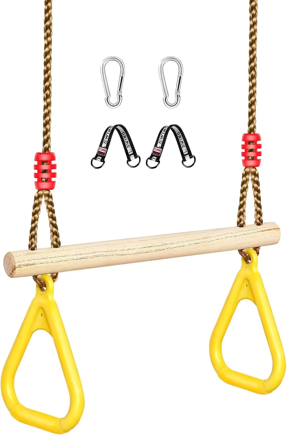 Set$ Gym Rings$ Playground Attachments$ mandatory 16.5" Monkey Bar for Backyard$ Playground$ Playroom LadyRosian Wooden Trapeze Swing Bar$ Adjustable Height Swing 