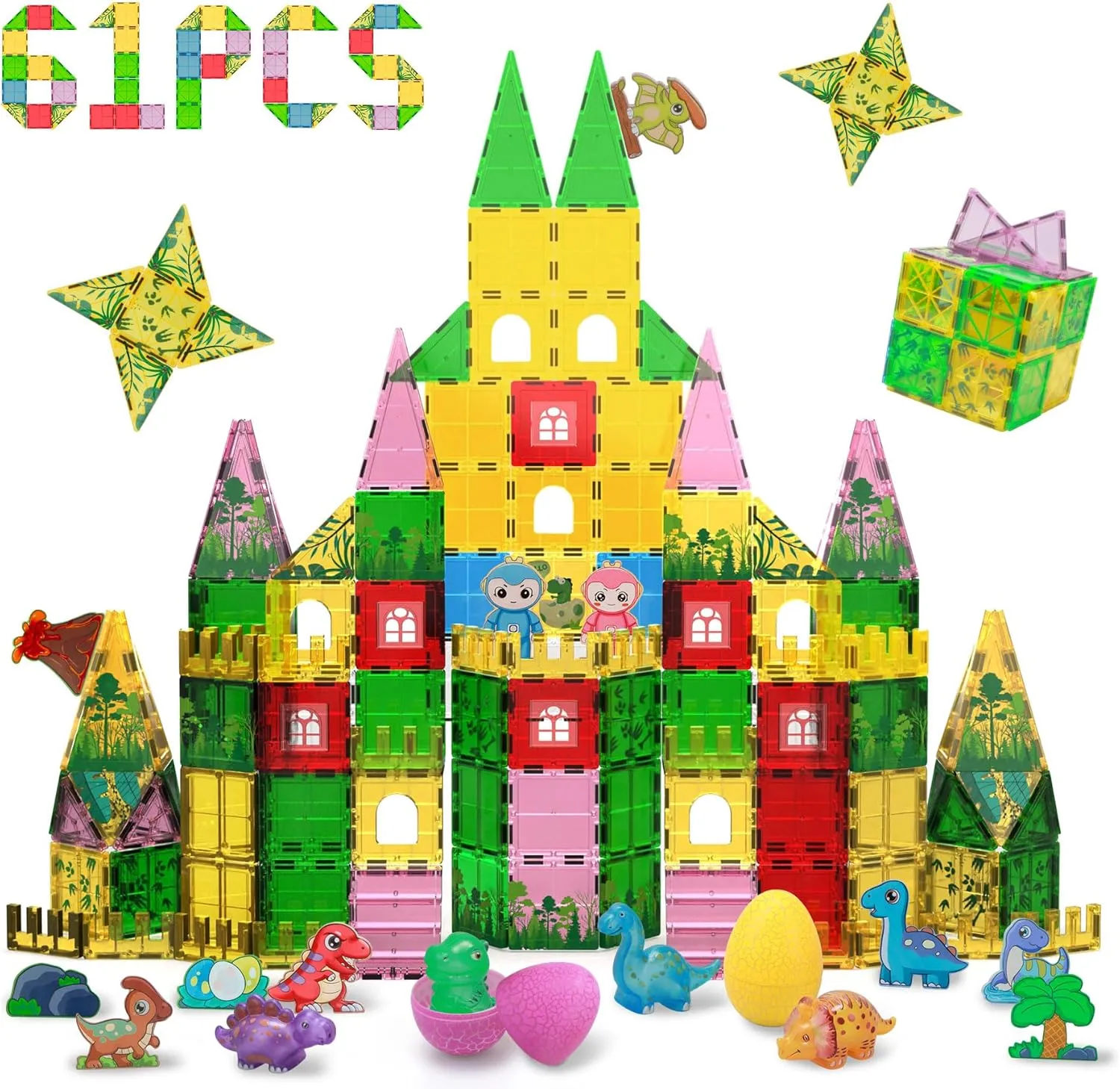 Set - Magnet Building Blocks Toys$ STEM comply equipment haunt Educational Magnetic Toys for 3  Years Old Boys Girls Kids Toy Dinosaur Toys Magnetic Tiles$ Dinosaur Castle Theme 