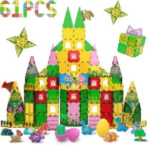 Set - Magnet Building Blocks Toys$ STEM comply equipment haunt Educational Magnetic Toys for 3  Years Old Boys Girls Kids Toy Dinosaur Toys Magnetic Tiles$ Dinosaur Castle Theme 