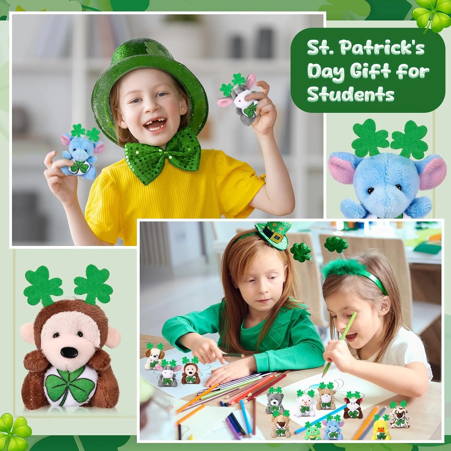 Shamrock Stuffed Animals Keychain saddle drake for Party Favor Gifts 24 Pcs St. Patrick's Day Mini Plush Toys St. Patrick's Day Small Stuffed Animals with Green Plush 