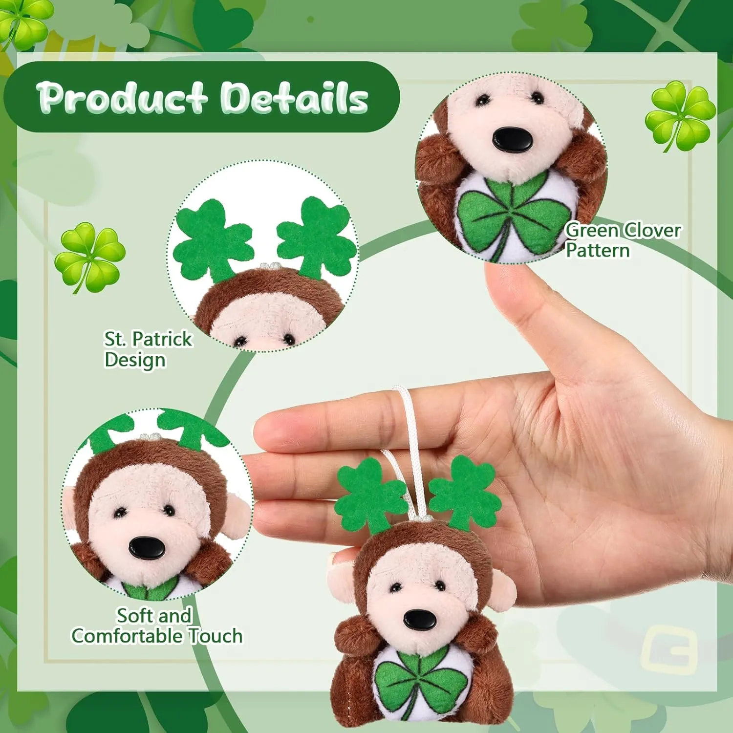 Shamrock Stuffed Animals Keychain saddle drake for Party Favor Gifts 24 Pcs St. Patrick's Day Mini Plush Toys St. Patrick's Day Small Stuffed Animals with Green Plush 