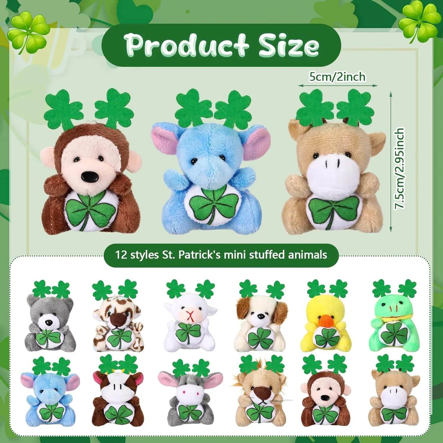 Shamrock Stuffed Animals Keychain saddle drake for Party Favor Gifts 24 Pcs St. Patrick's Day Mini Plush Toys St. Patrick's Day Small Stuffed Animals with Green Plush 
