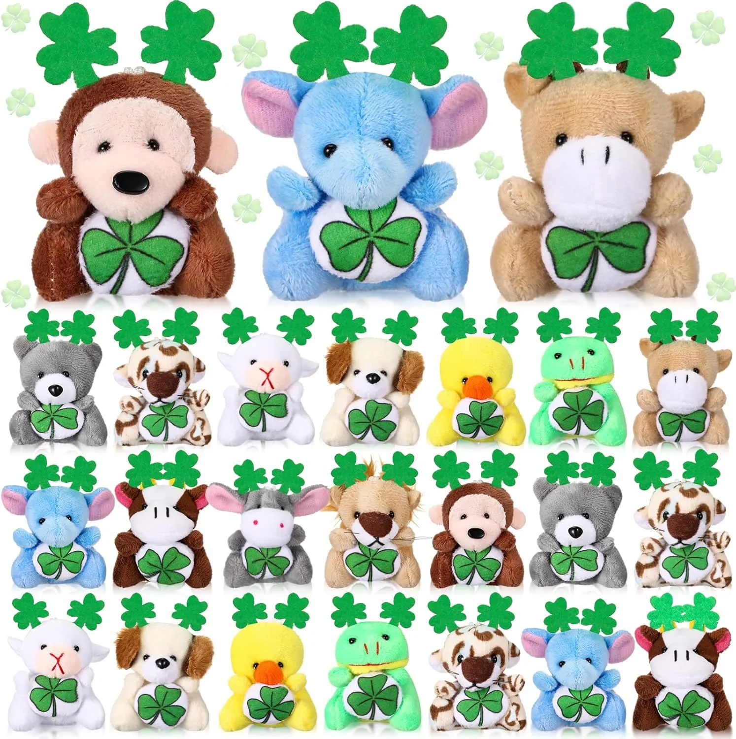 Shamrock Stuffed Animals Keychain saddle drake for Party Favor Gifts 24 Pcs St. Patrick's Day Mini Plush Toys St. Patrick's Day Small Stuffed Animals with Green Plush 