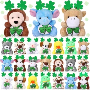 Shamrock Stuffed Animals Keychain saddle drake for Party Favor Gifts 24 Pcs St. Patrick's Day Mini Plush Toys St. Patrick's Day Small Stuffed Animals with Green Plush 