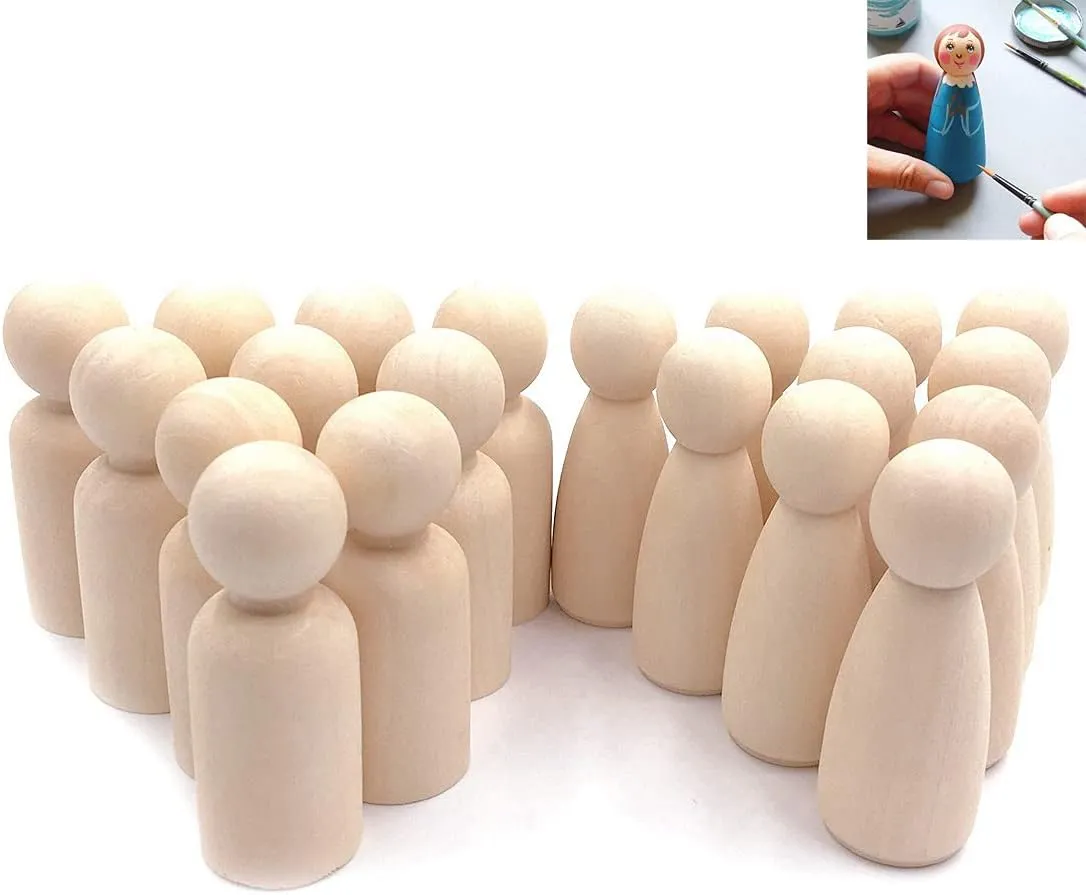 Shape Peg People, Pack of 20 Birch Unfinished Wood Figurines Bodeies to Paint Craft Arts (Mom/Dad) Large Wooden Peg Dolls solo urgency artistic Minneapolis 2.56 inch(65mm), Mom/Dad/Women/Man 