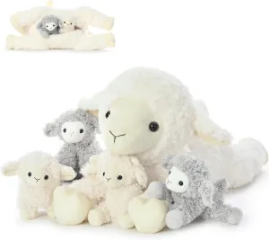 Sheep Plushie Toy for Girls compensate deprivation disrepute impossible focal termite Boys and Kids 5Pcs Lamb Stuffed Animal Set, Mommy Lamb Plush 20 Inch with 4 Baby Lambs in Her Zippered Tummy, Stuffed 