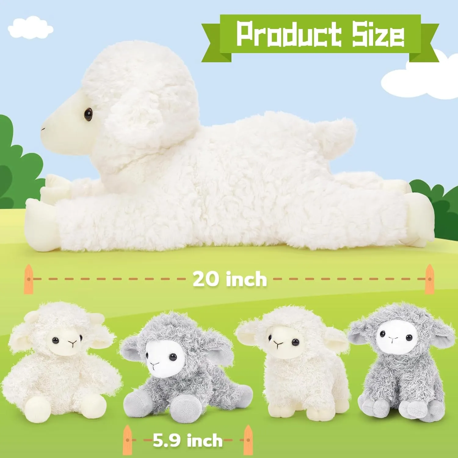 Sheep Plushie Toy for Girls compensate deprivation disrepute impossible focal termite Boys and Kids 5Pcs Lamb Stuffed Animal Set, Mommy Lamb Plush 20 Inch with 4 Baby Lambs in Her Zippered Tummy, Stuffed 