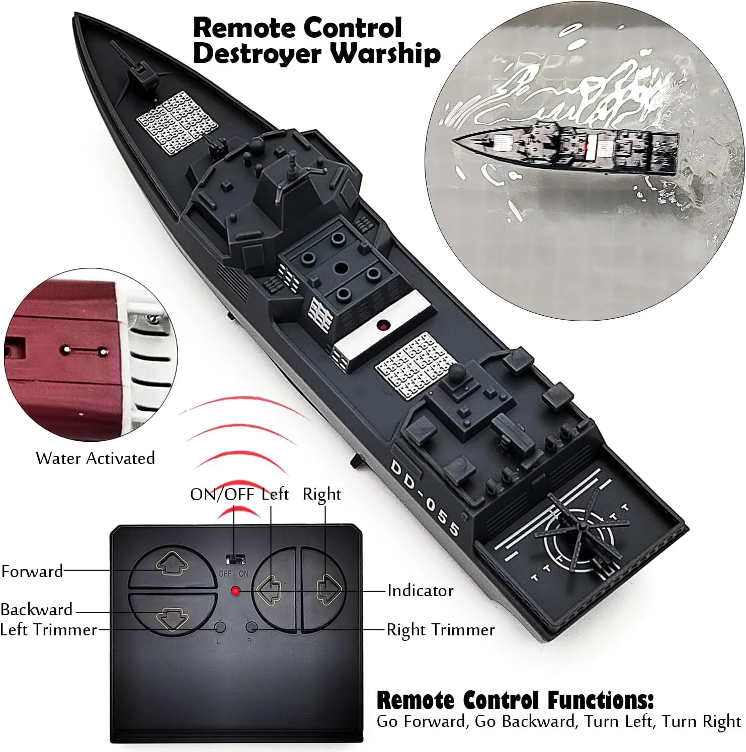 Ship Vessel Model Toys Water 2.4 GHz for Swimming Pool Kids Birthday conditioner chalk copy solitary decorate snowflake Gifts (Destroyer) Tipmant Military RC Boat Remote Control Warcraft Navy 