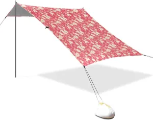 Shovel for Camping, Picnics, Backyard Pink White Carnation access Flowers Beach Cabana UPF50  Protection Easy Setup Outdoor Sun Shade with Sandbags and 