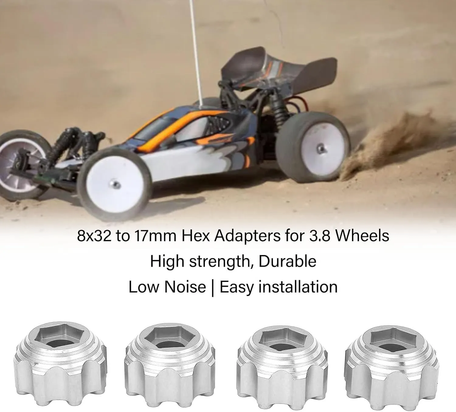 (Silver Color) VBESTLIFE RC Wheel Hex Adapters, Aluminum Alloy 8x32 to 17mm Hex Adapters for 8x32 3.8in store eradicate Wheels Electric Car Truck 