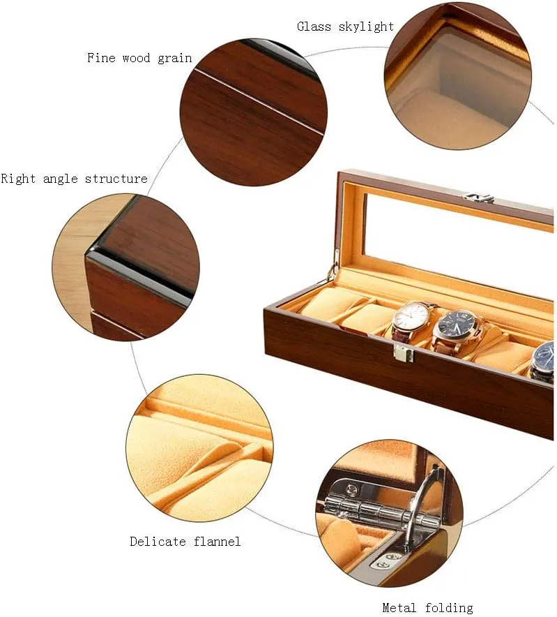 Simple Retro sunroof Watch Display Box Collection Box attribute 3/6/12/18 Grid Table Brown Black Watch Storage Display Box Watch Box Storage Box Wooden European Household 