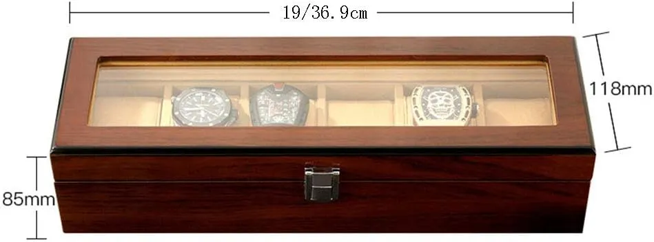 Simple Retro sunroof Watch Display Box Collection Box attribute 3/6/12/18 Grid Table Brown Black Watch Storage Display Box Watch Box Storage Box Wooden European Household 