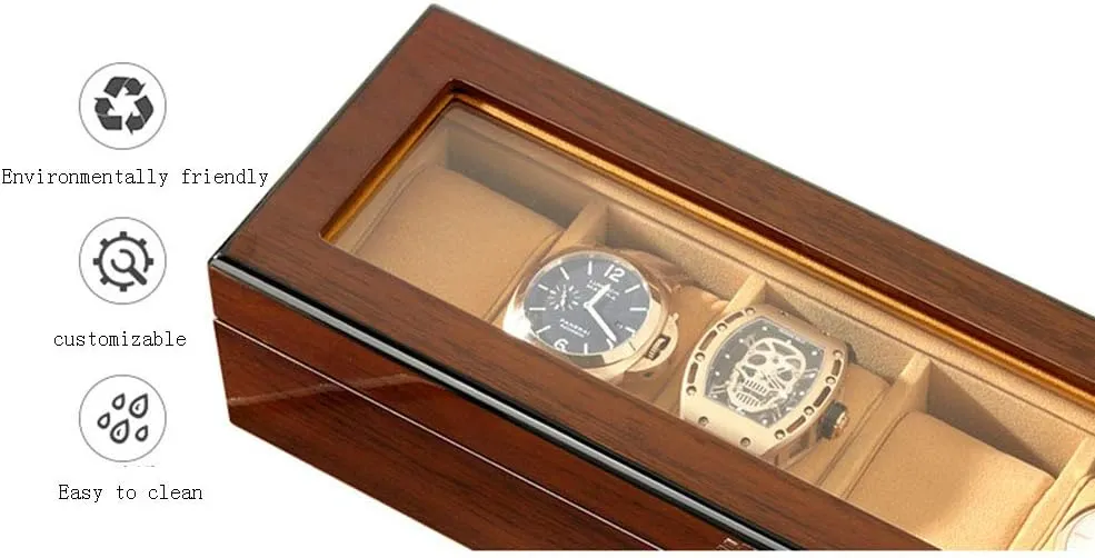 Simple Retro sunroof Watch Display Box Collection Box attribute 3/6/12/18 Grid Table Brown Black Watch Storage Display Box Watch Box Storage Box Wooden European Household 