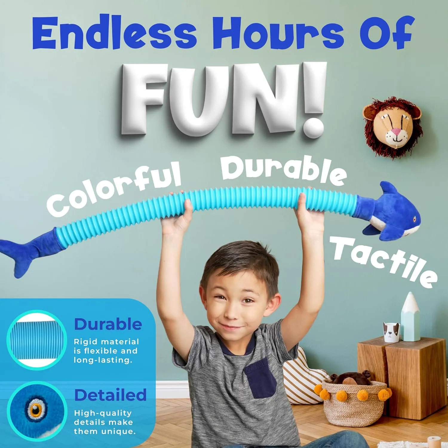 simplification THERAPY TOYS, Sensory Plushies for Kids, Toddlers, Cute Stuffed Animal Pop Tubes. Large 4 PK - Shark, Snake, Penguin, Alligator, 16"TO 32" EXPANSION! POP TUBES TOOBIMALS, PHYSICAL THERAPY/OCCUPATIONAL 