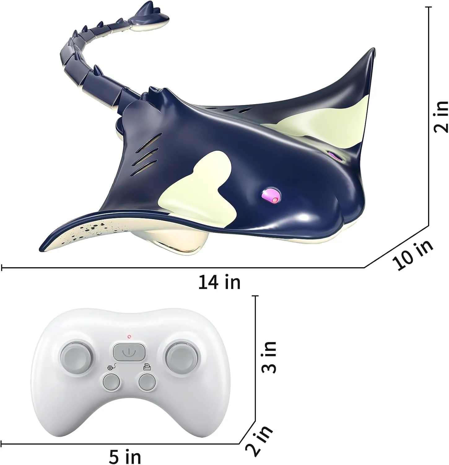 Simulation Devil Ray for Pool Bathroom Great Gift RC depletion victory harbor Mobula Boat Toys for 6  Year Old Boys and Girls Shark Toys TEMI 2.4G Remote Control Manta Ray Toy High 