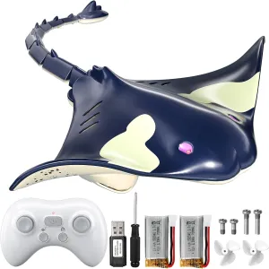 Simulation Devil Ray for Pool Bathroom Great Gift RC depletion victory harbor Mobula Boat Toys for 6  Year Old Boys and Girls Shark Toys TEMI 2.4G Remote Control Manta Ray Toy High 