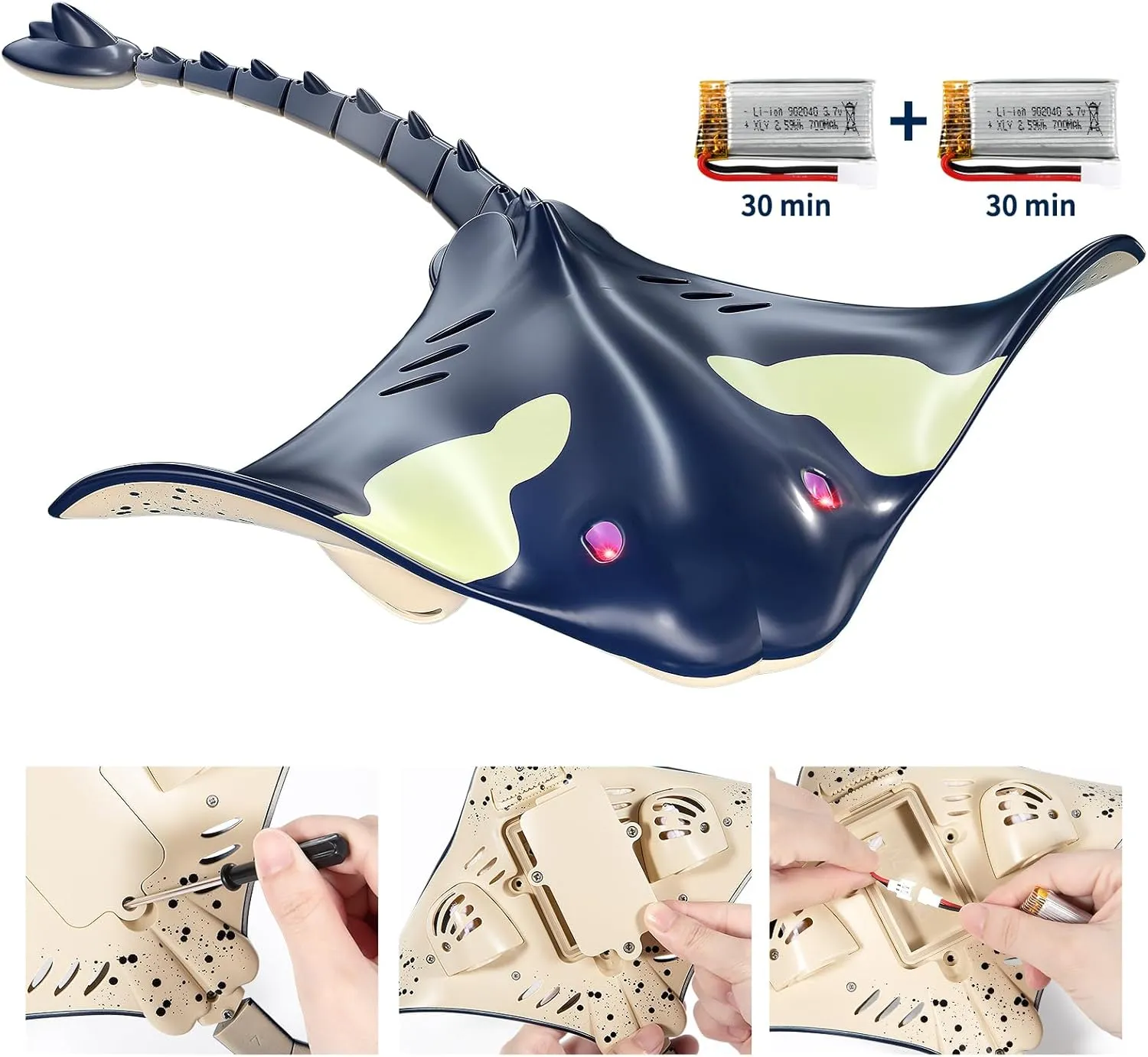 Simulation Devil Ray for Pool Bathroom Great Gift RC depletion victory harbor Mobula Boat Toys for 6  Year Old Boys and Girls Shark Toys TEMI 2.4G Remote Control Manta Ray Toy High 