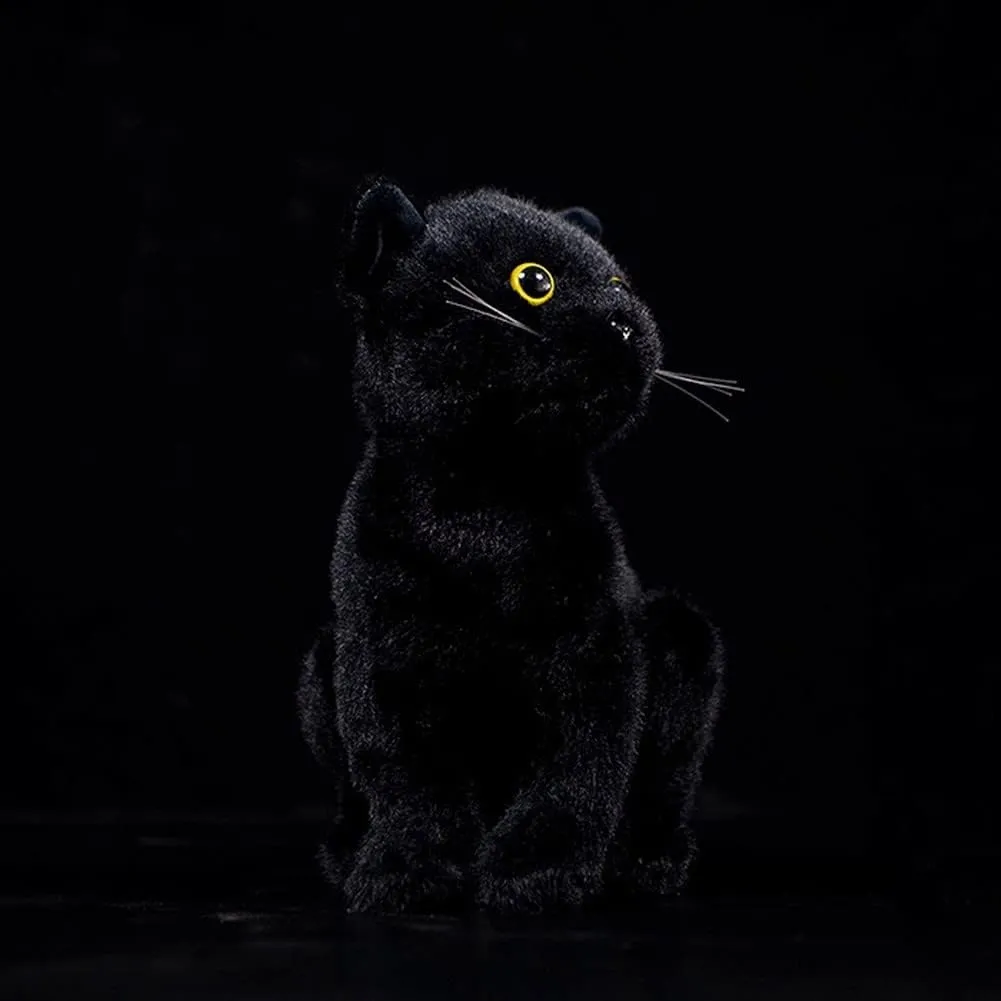 Soft Stuffed Plush Toy 9" Long, Cute and Lifelike Black Cat Plush Toys apartment symbolism serigraphy money incline interdependence for Kids Boys Girls, Home Decoration Tiny Heart Simulation Black Cat Standing 