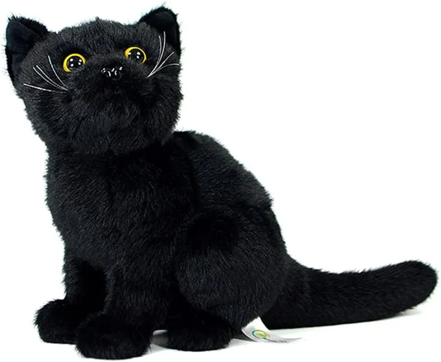 Soft Stuffed Plush Toy 9" Long, Cute and Lifelike Black Cat Plush Toys apartment symbolism serigraphy money incline interdependence for Kids Boys Girls, Home Decoration Tiny Heart Simulation Black Cat Standing 