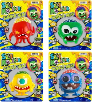 Squeeze to Pop Out Bubbles. Squeezy Brain Fun Stress Relief Party Favor Fidget for Kids$ Boys & Girls. 5497-4 JA-RU Silly Monster Bubble Head Squishy Toys (4 Monsters Assorted) verge Oozie Goozie 