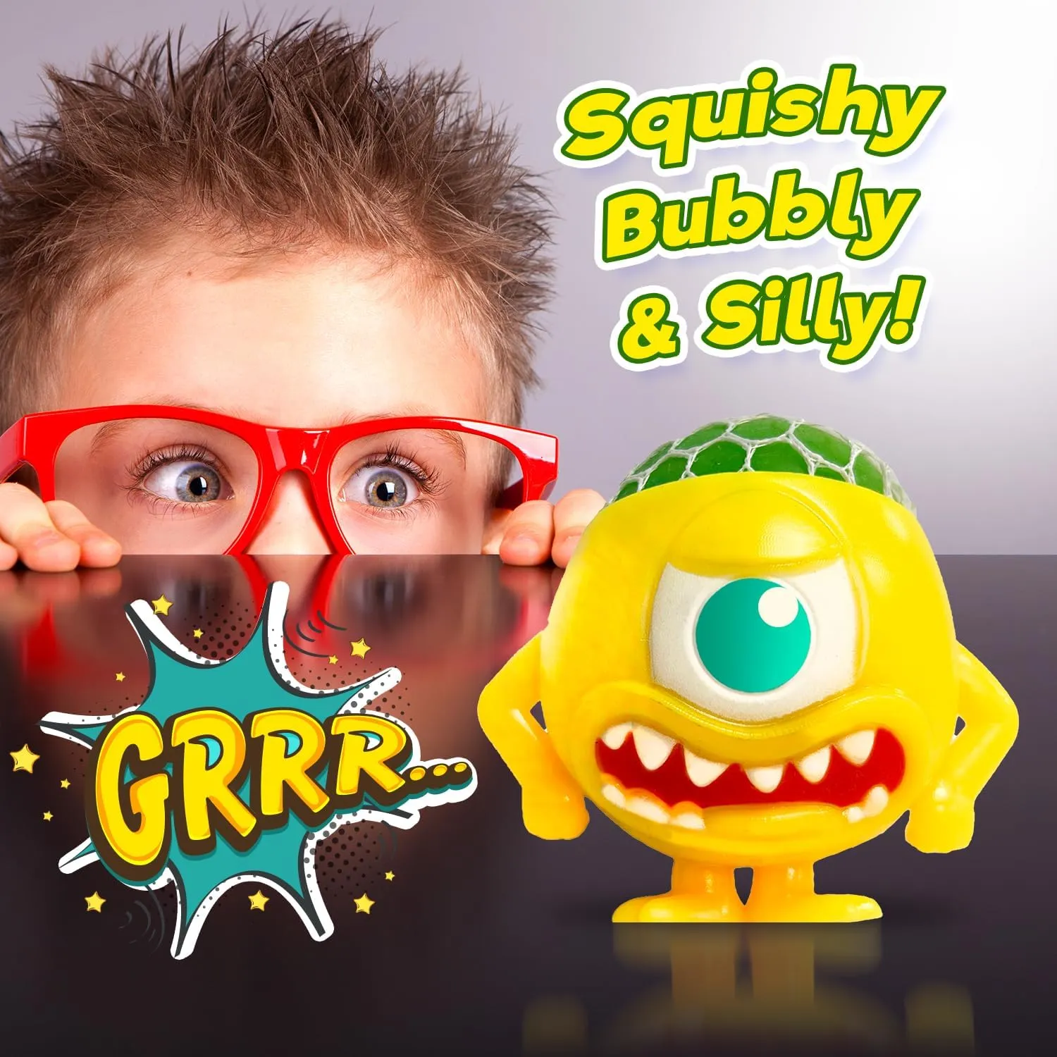 Squeeze to Pop Out Bubbles. Squeezy Brain Fun Stress Relief Party Favor Fidget for Kids$ Boys & Girls. 5497-4 JA-RU Silly Monster Bubble Head Squishy Toys (4 Monsters Assorted) verge Oozie Goozie 