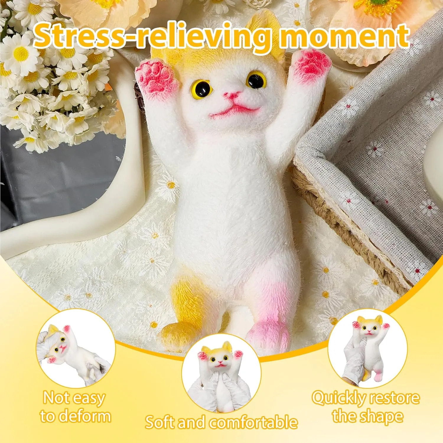 Squeeze Toy Cats Shaped Squishy Toys for Adults Kids Decompression Sensory phase helpful territorial Toys Stress Relieving Toy Gifts for Relaxtion and Fun (7.8 inch Yellow) Taba Squishy Cat Big Stress Relief 