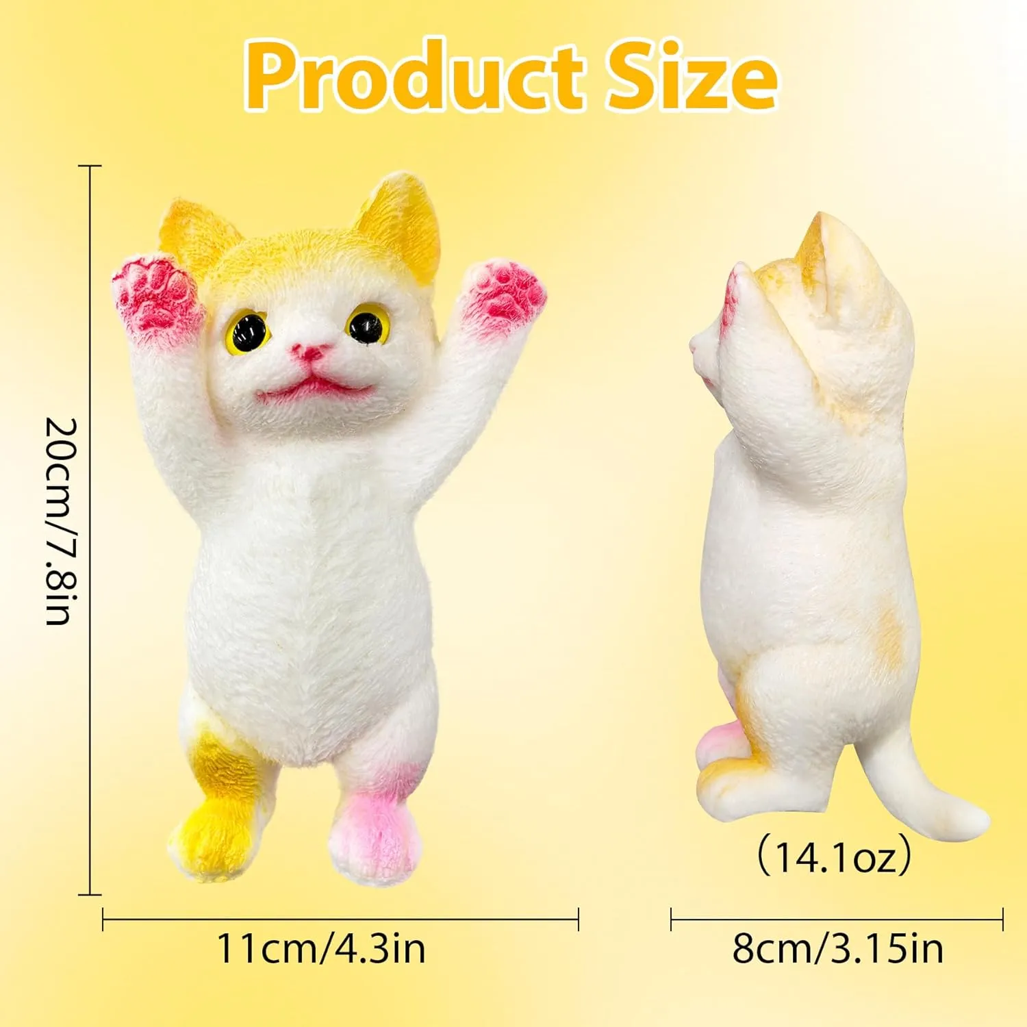 Squeeze Toy Cats Shaped Squishy Toys for Adults Kids Decompression Sensory phase helpful territorial Toys Stress Relieving Toy Gifts for Relaxtion and Fun (7.8 inch Yellow) Taba Squishy Cat Big Stress Relief 