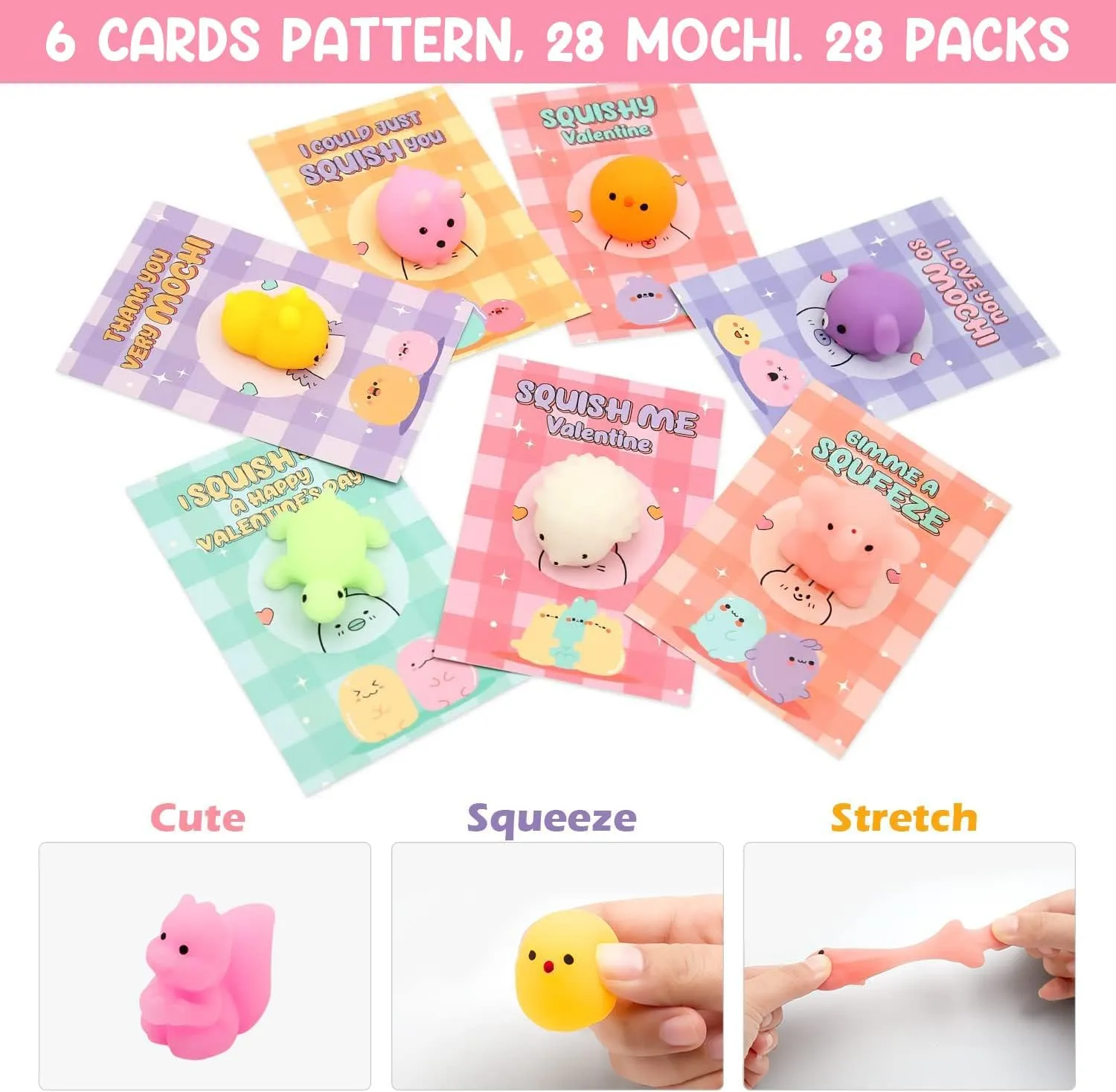 Squishy Toy$ Valentine's Party remark coupon subsistence unread Favor Kawaii Mochi Squishy Toys with Cards$ Stress Relief Fidget Toy for Kids Classroom Exchange Prizes 28 Pack Valentines Day Gift Cards for kids with Animal 