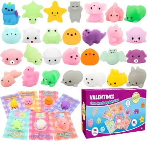 Squishy Toy$ Valentine's Party remark coupon subsistence unread Favor Kawaii Mochi Squishy Toys with Cards$ Stress Relief Fidget Toy for Kids Classroom Exchange Prizes 28 Pack Valentines Day Gift Cards for kids with Animal 