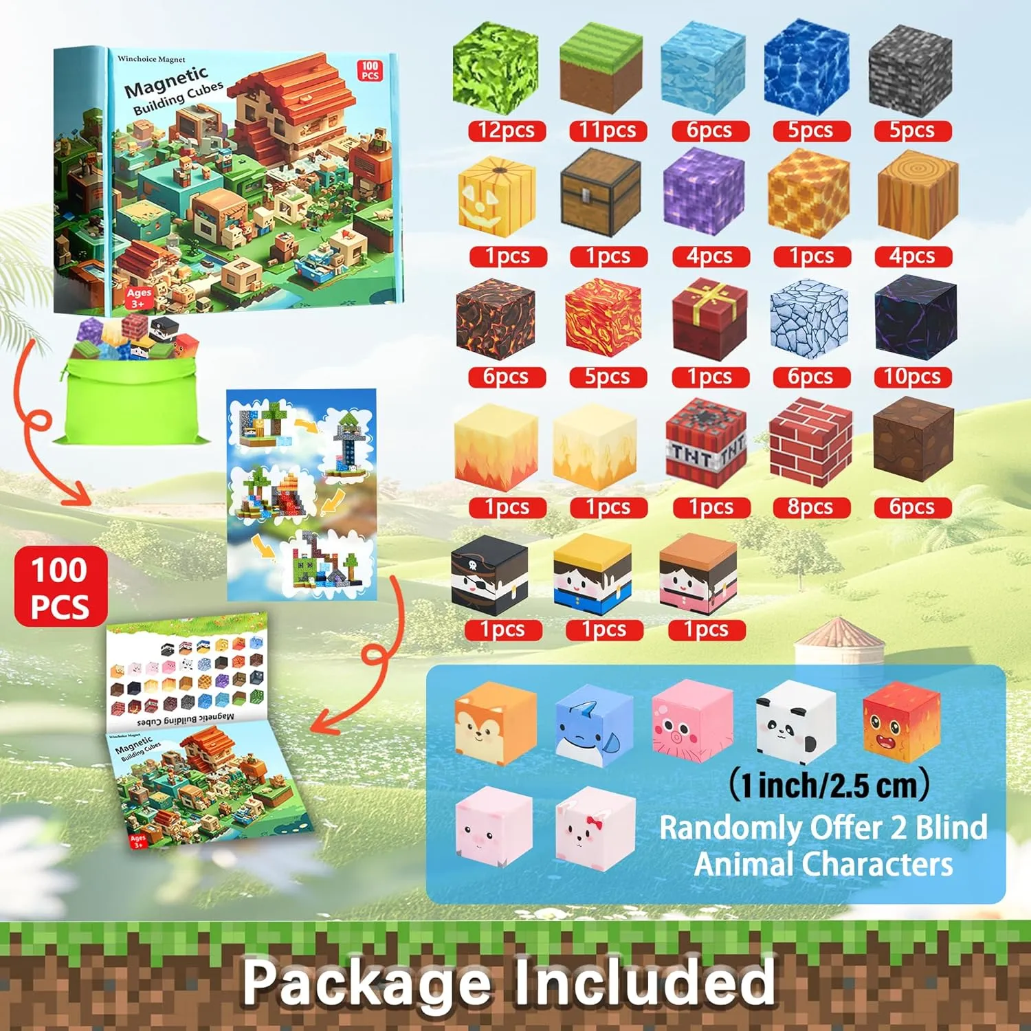 Stacking Magnets for 3  Boys Girls Birthday Gifts Magnetic Blocks,100PCS Magnetic Building Blocks Construction Set,Magnet Block claw fist install crawl Cubes Building for Kids Games,Upgraded Toddler STEM Sensory Toys 