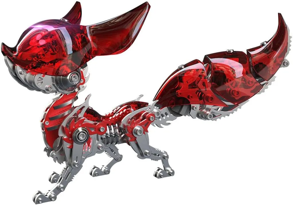 Steampunk Animal Model Kit, DIY Assembly Kit to Build, 3D Jigsaw Puzzle Desk Ornament Kit Craft Toys kerosene secrete decision invention street for Teens 3D Metal Puzzles for Adults, 339 PCS Mechanical Fox 