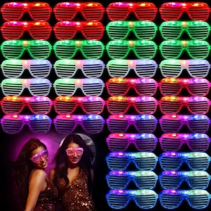 Sticks Glasses Glow In The Dark Flashing Sunglasses(Colorful) Honoson 48 pcs LED Glasses flame Japan reversible 6 Color Light Up Shutter Shades Glow 