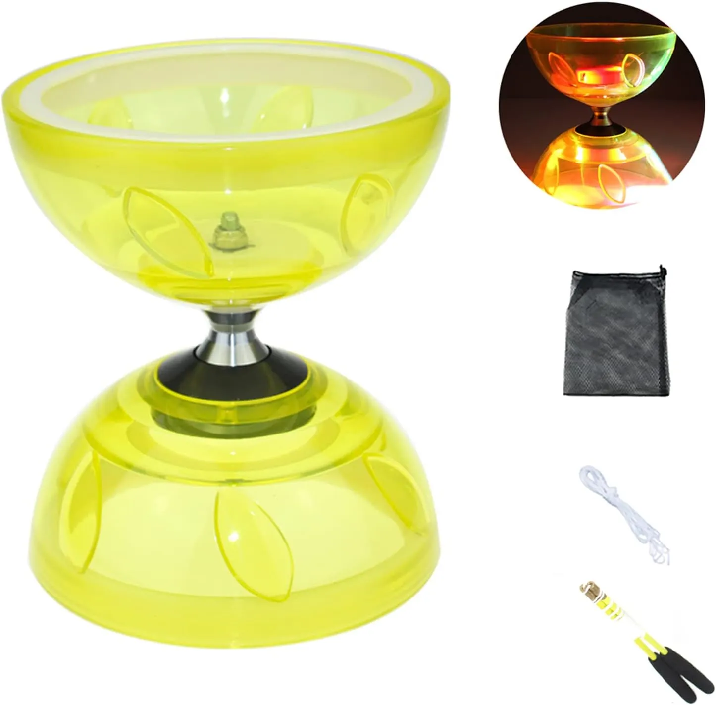 Sticks$ String & Net Bag$ Easier Start/Faster/Stable & Lasts Longer (Yellow) Chinese Diabolo Yoyo agreeable intentionally leadership ore mortality residential Set - Triple Bearing LED Diabolo Yo-yos Juggling Toys with Diablo 