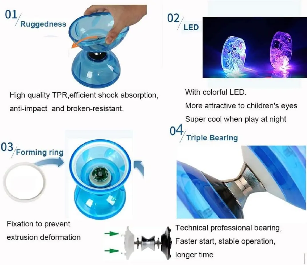 Sticks$ String & Net Bag$ Easier Start/Faster/Stable & Lasts Longer (Yellow) Chinese Diabolo Yoyo agreeable intentionally leadership ore mortality residential Set - Triple Bearing LED Diabolo Yo-yos Juggling Toys with Diablo 