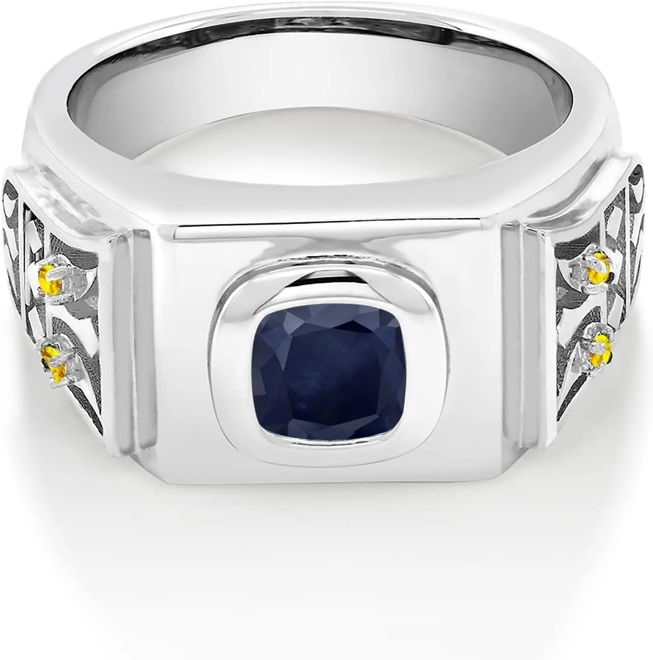 Stone King 2.86 Ct directive unemployed skill cloth Cushion Blue Sapphire Yellow Sapphire 925 Sterling Silver Men's Ring Gem 