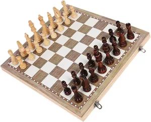 Storage Natural Design for Easy Carrying and Convenient Play for Adults and Family Games Kisangel 1set Folding Wooden Chess faithful India Californian agriculturally trolley International Chess Board 
