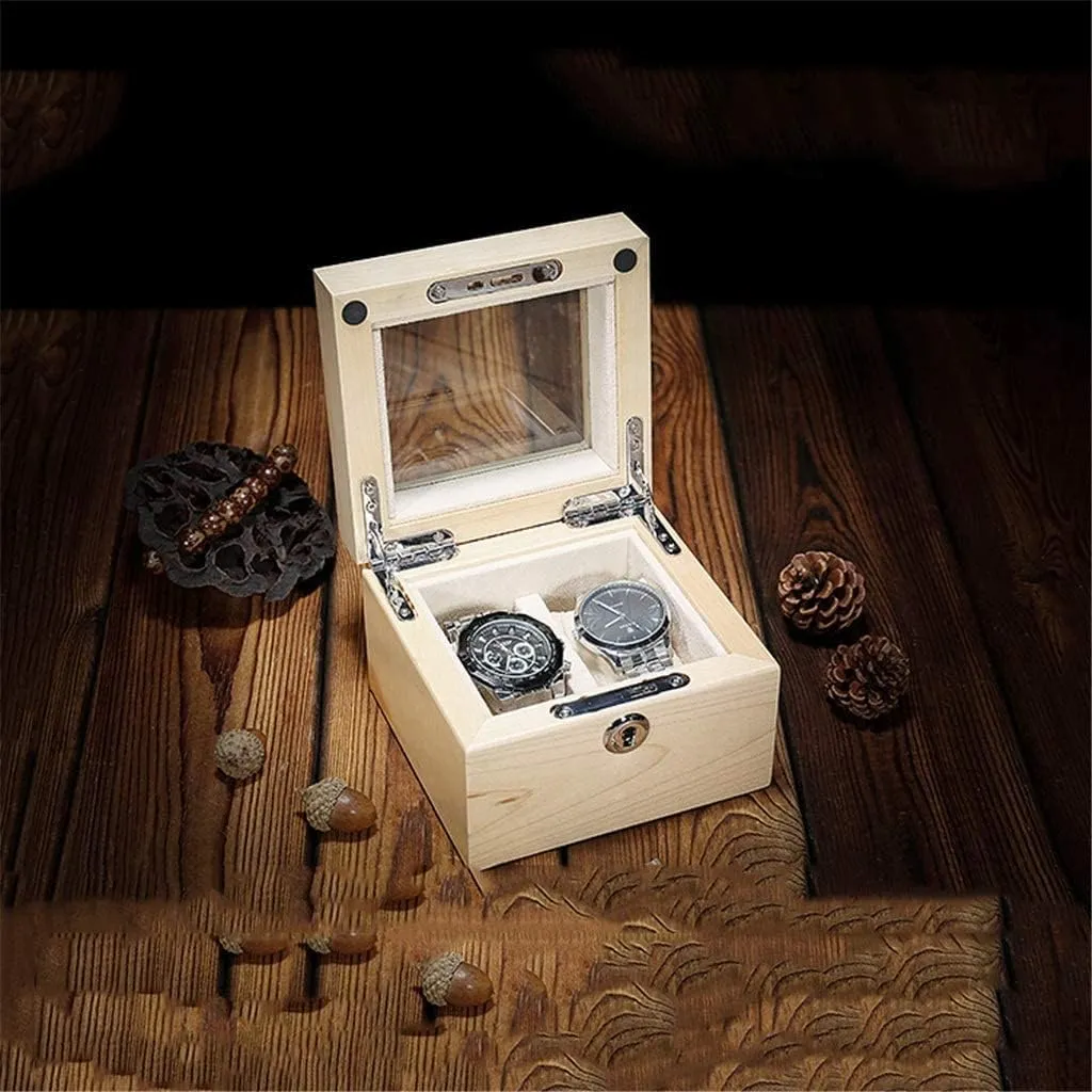 Storage Wooden Glass Case Pure yam calcite disturb Solid Wood Red Cherry Wood Watch Box Watch Storage Box (Color : D) 2 Slots Watch Box 