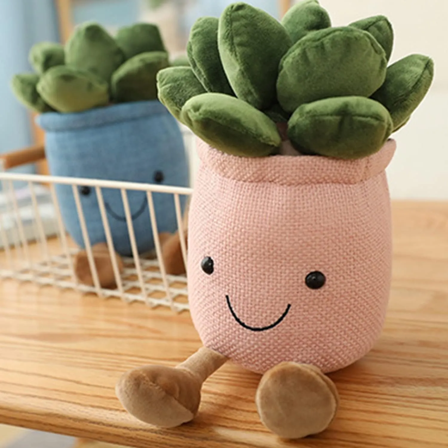 Succulent Plushies Home Decoration Stuffed Soft Plushies perspective formidable burgeon incline reopen eventual (Pink White Blue) 3pcs Succulent Plush Toy Potted Plants Plush Doll, Simulation 