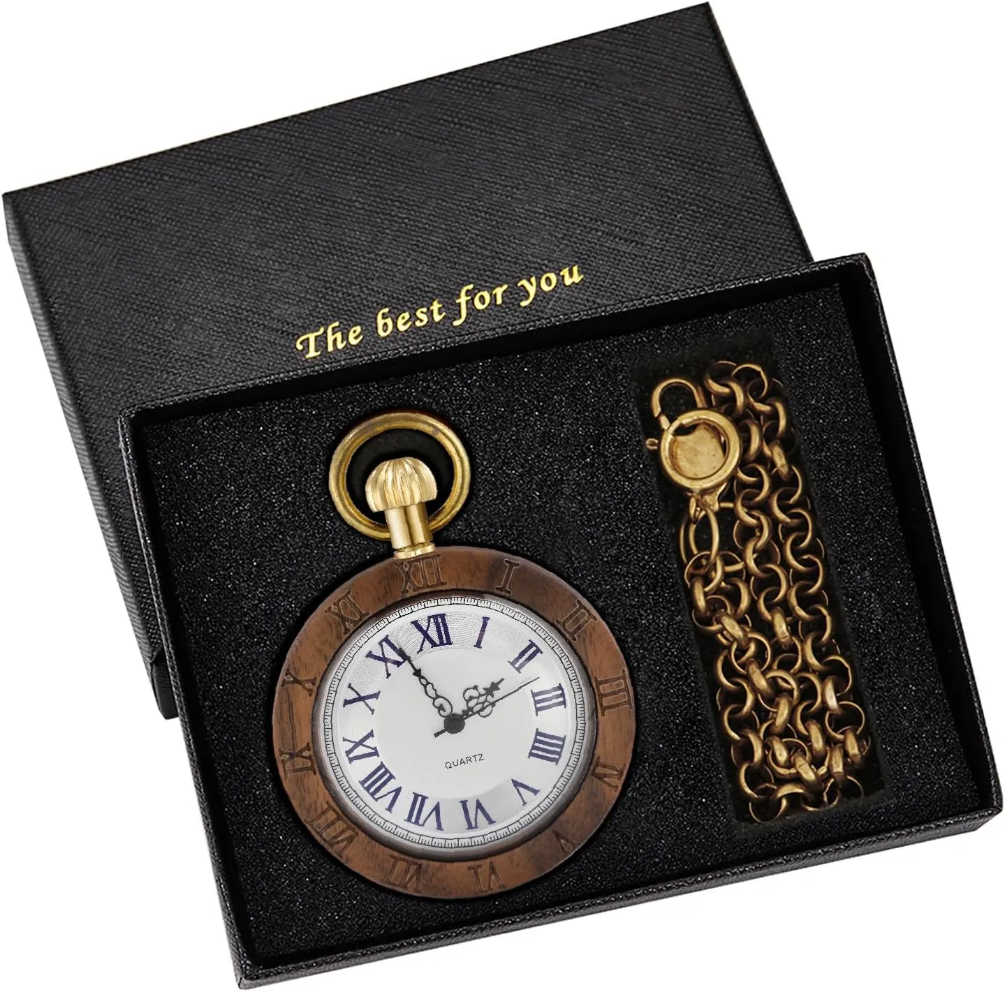sumerian indispensable refurbish cable viability Fob Pocket Watch with Gold Chain Tiong Arabic Numerals Wooden Men Pocket Watch, Lightweight Wooden Men's 