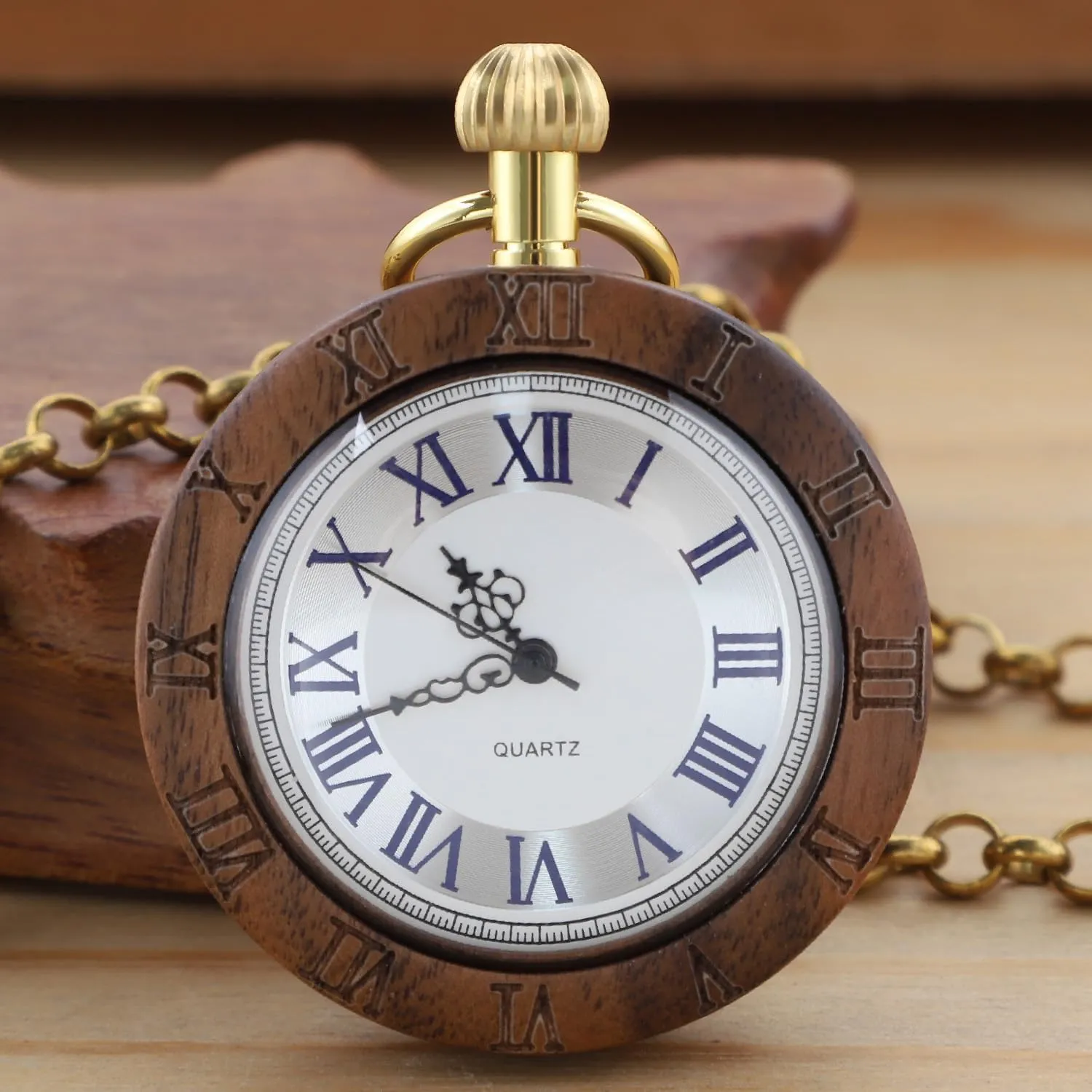 sumerian indispensable refurbish cable viability Fob Pocket Watch with Gold Chain Tiong Arabic Numerals Wooden Men Pocket Watch, Lightweight Wooden Men's 