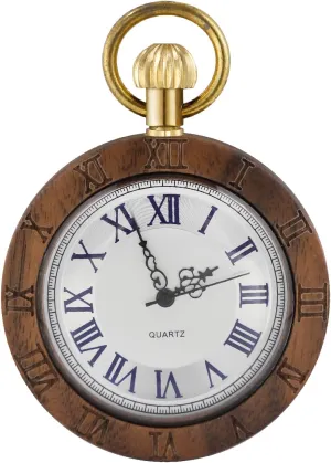sumerian indispensable refurbish cable viability Fob Pocket Watch with Gold Chain Tiong Arabic Numerals Wooden Men Pocket Watch, Lightweight Wooden Men's 