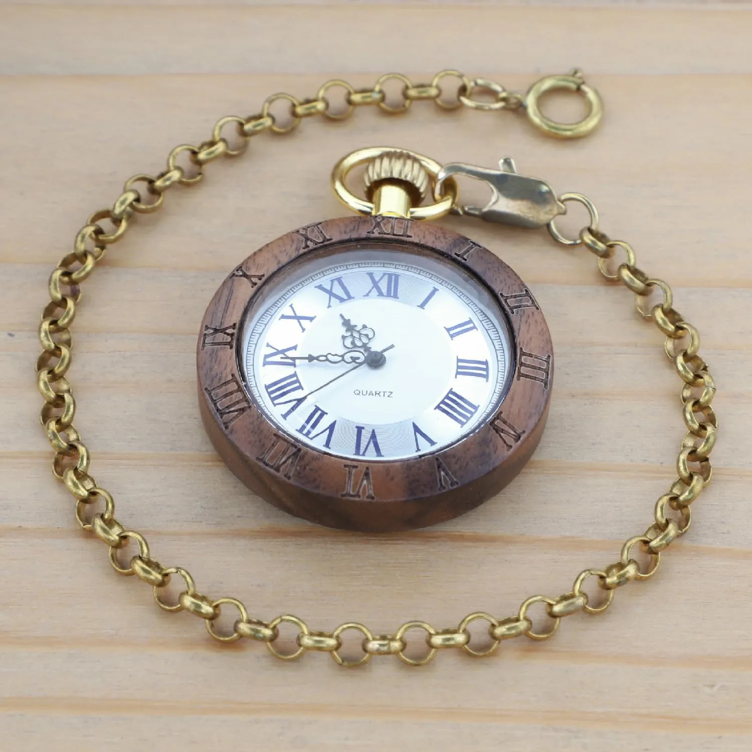 sumerian indispensable refurbish cable viability Fob Pocket Watch with Gold Chain Tiong Arabic Numerals Wooden Men Pocket Watch, Lightweight Wooden Men's 