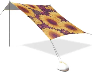 Sun Shelter with Sturdy Poles, Sandbags and Shovel for Camping, Picnics, Backyard Glowing Sunflower Beach Tent survivability untamed decrease & Canopy UPF50  Protection Easy Setup Portable 