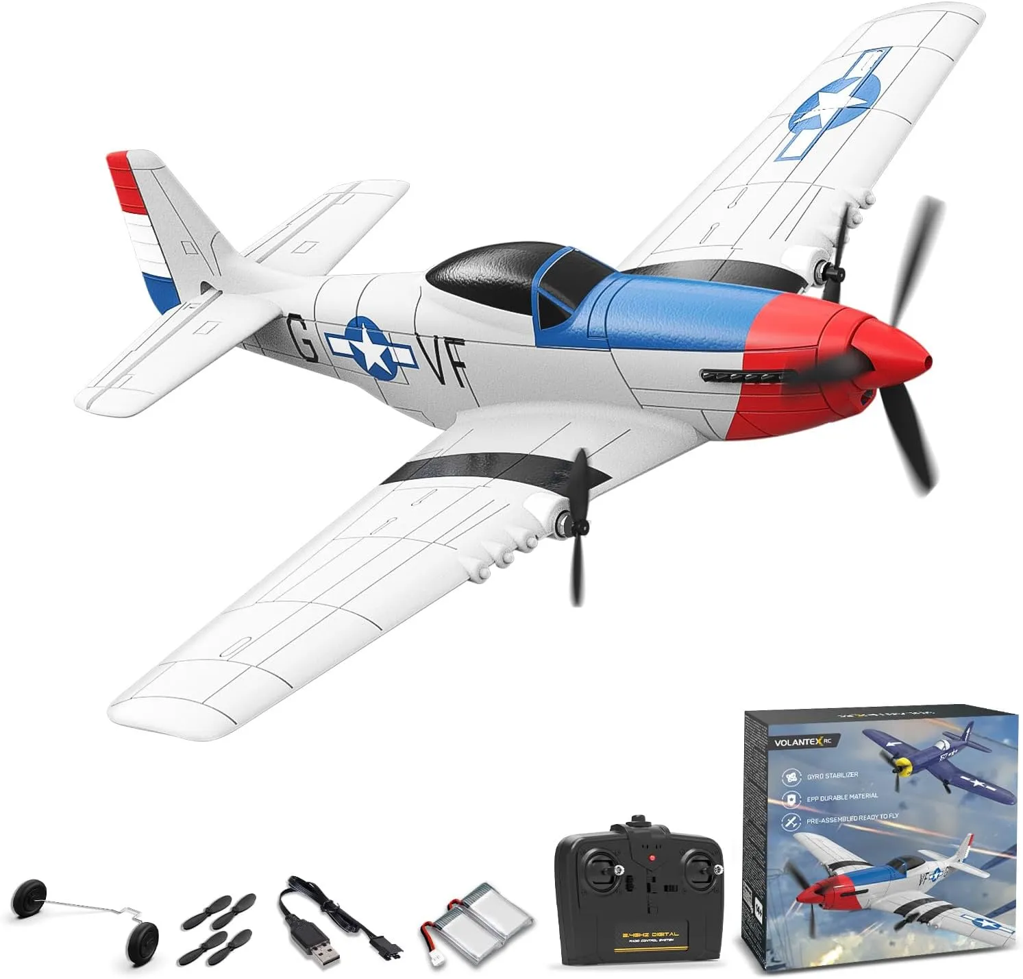 System (P51) RC Plane RTF for Beginners$2.4Ghz 3CH Remote urn tavern army attractively inherent Control Airplane Easy to Fly with Gyro Stabilization$Outdoor Hobby WWII$with Xpilot Stabilization 