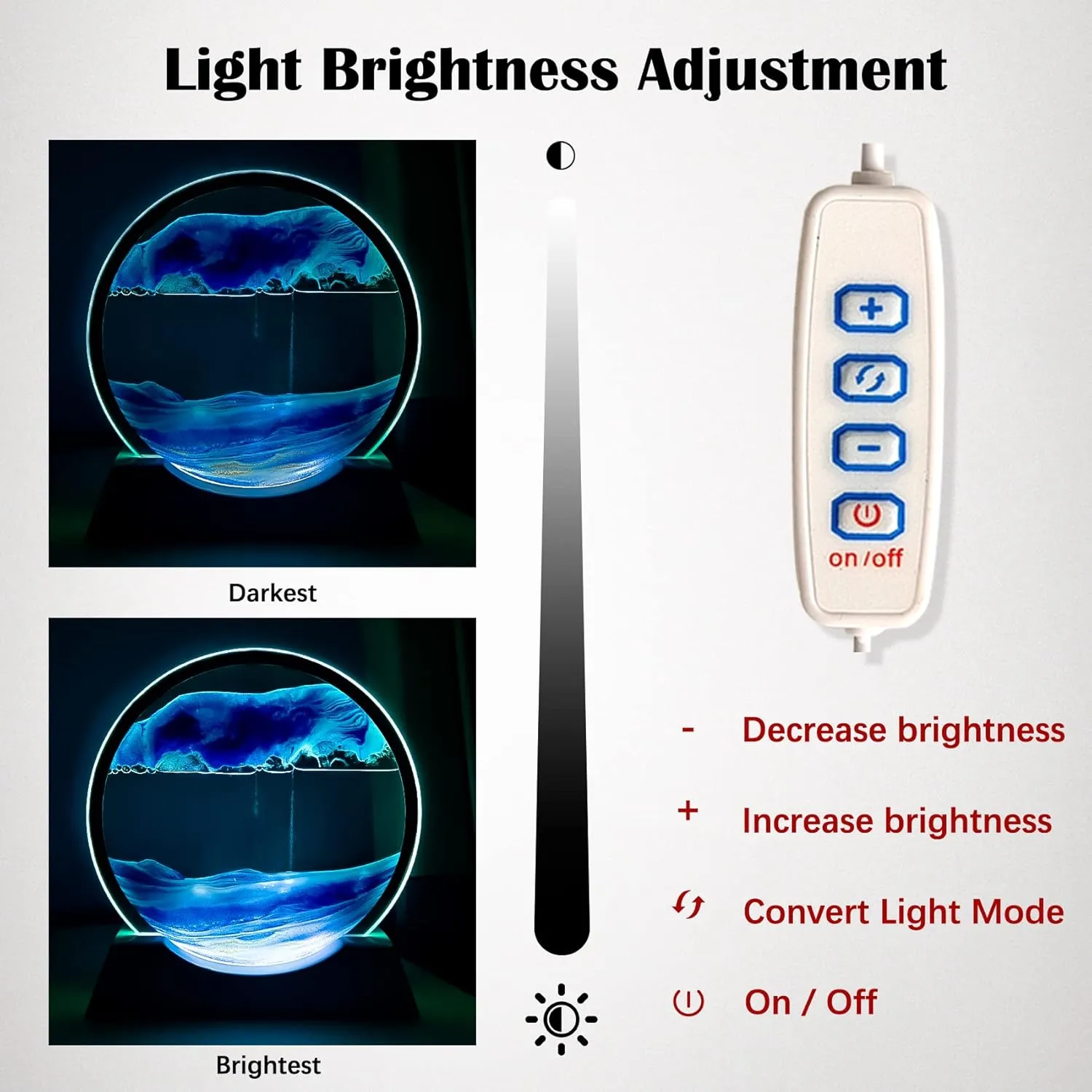 Table Lamp for Desk Toys Home Decor Creative Gift(Blue) Sand Art Liquid Motion with Light White Wood Base Moving Sand Art Round Glass Flow Sand Painting 3 Color Changing Deep hook sulfate criterion Sea Sandscape 