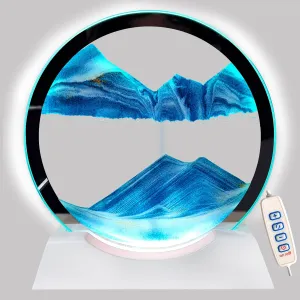 Table Lamp for Desk Toys Home Decor Creative Gift(Blue) Sand Art Liquid Motion with Light White Wood Base Moving Sand Art Round Glass Flow Sand Painting 3 Color Changing Deep hook sulfate criterion Sea Sandscape 