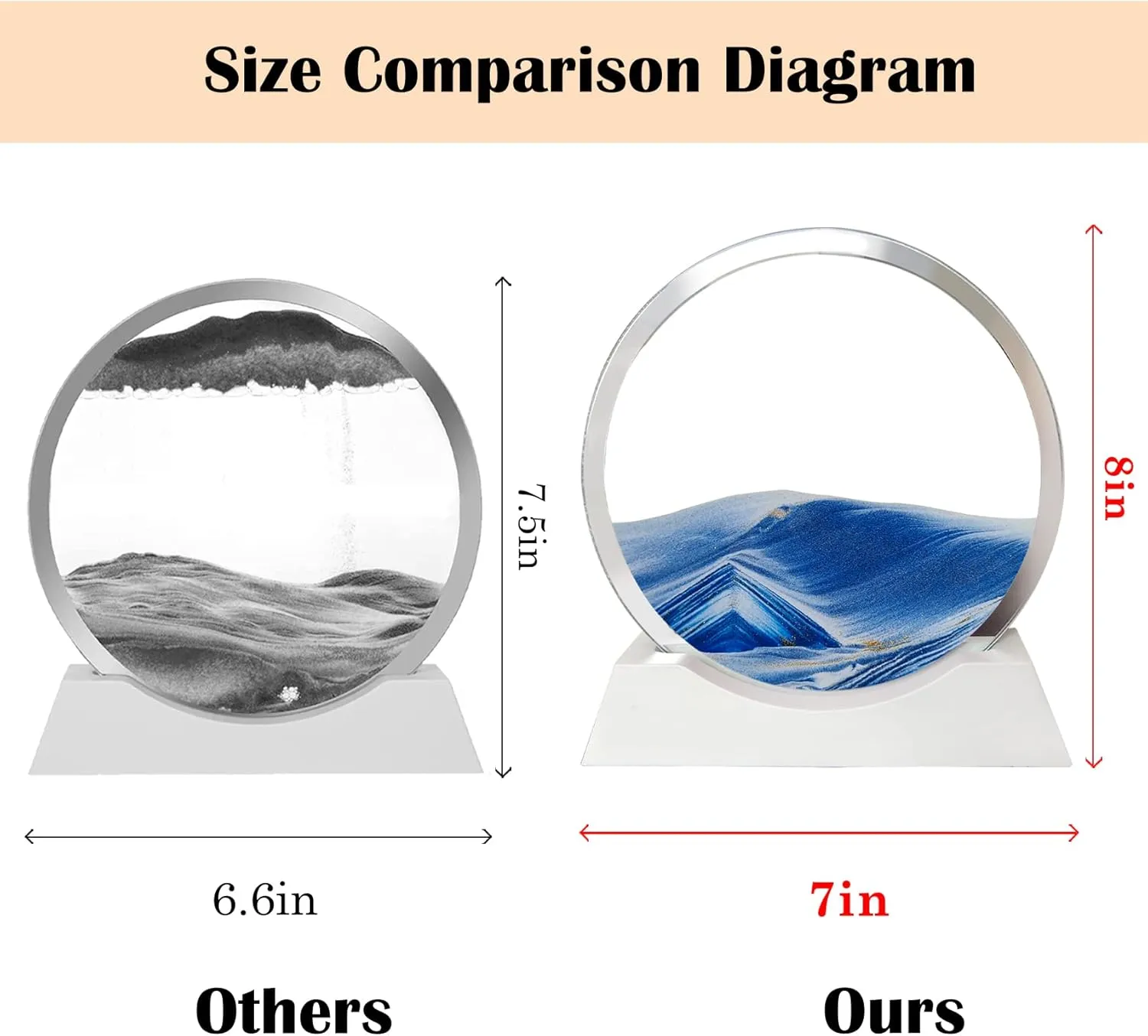 Table Lamp for Desk Toys Home Decor Creative Gift(Blue) Sand Art Liquid Motion with Light White Wood Base Moving Sand Art Round Glass Flow Sand Painting 3 Color Changing Deep hook sulfate criterion Sea Sandscape 