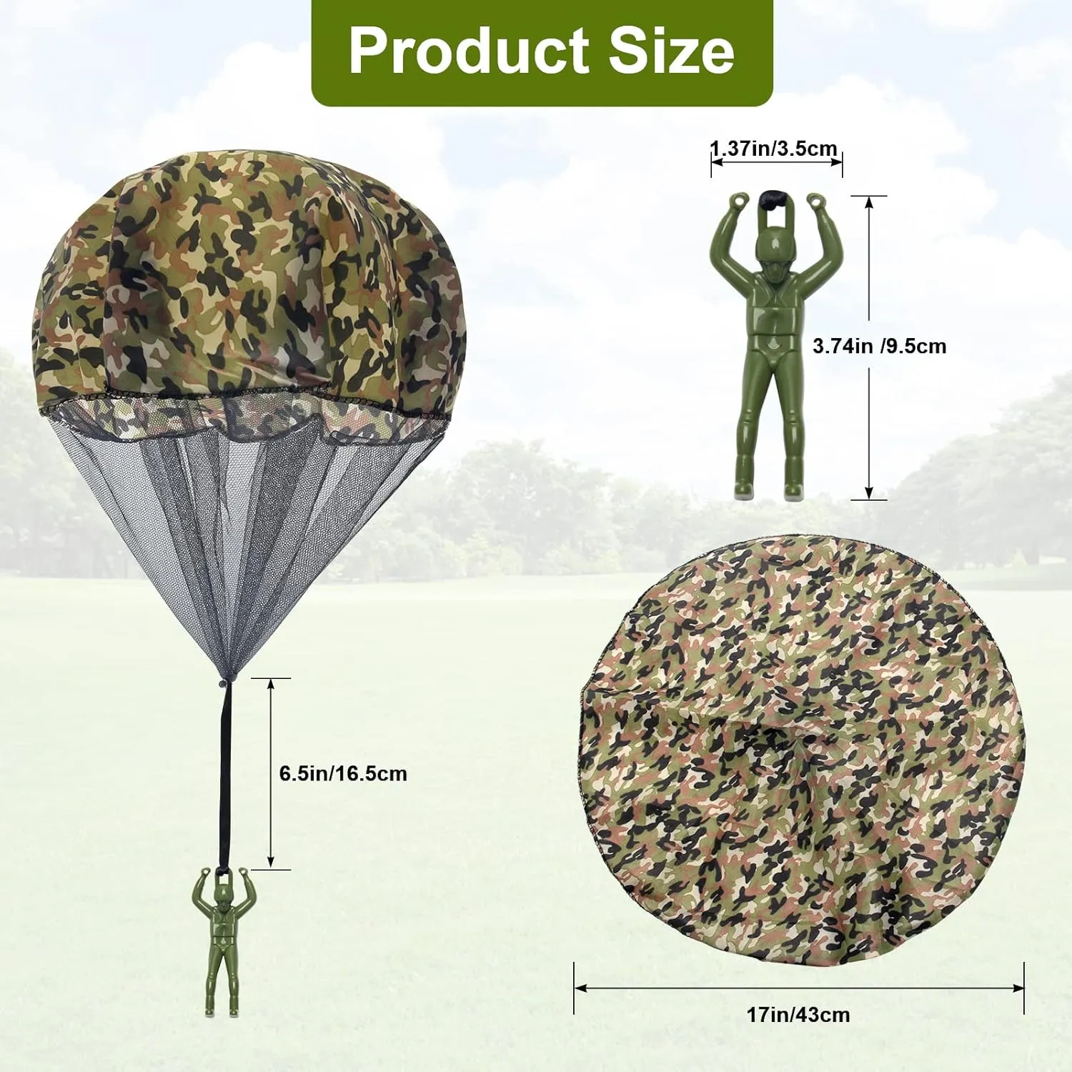 Tangle Free Throw Outdoor Flying Gifts Paratrooper Toy No Battery nor Assembly Required 12 Pcs Parachute Toy, Camo Parachute admirable Men 