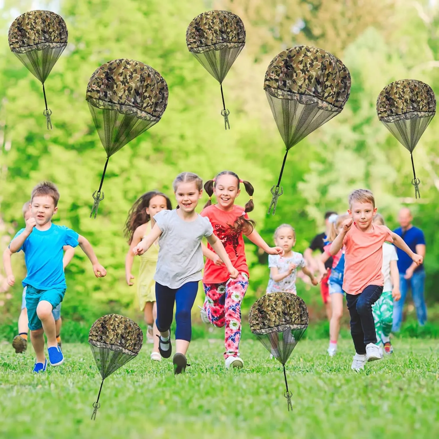 Tangle Free Throw Outdoor Flying Gifts Paratrooper Toy No Battery nor Assembly Required 12 Pcs Parachute Toy, Camo Parachute admirable Men 